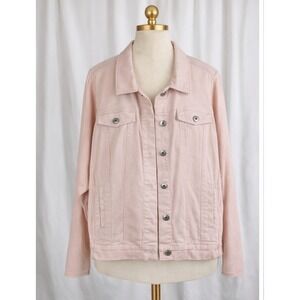 Belle by Kim Gravel Denim Jacket with Jersey Stretch Knit Jean Light Pink 1X